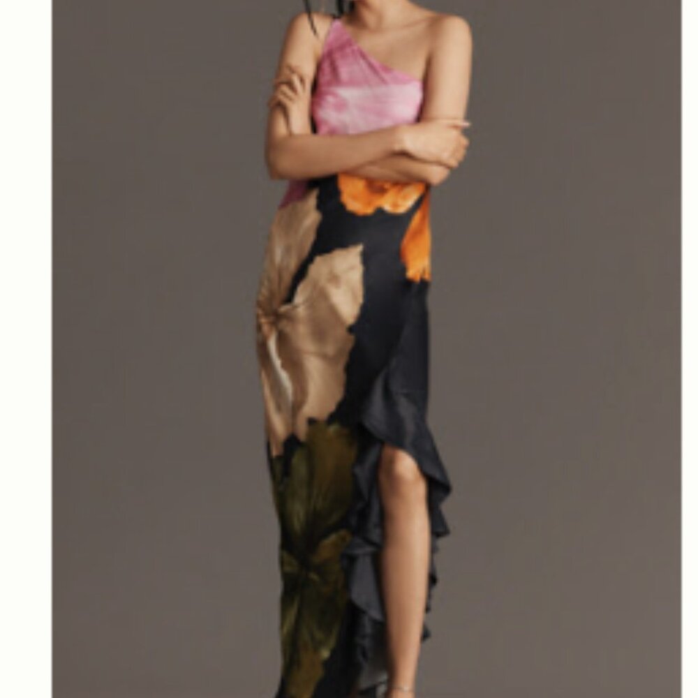 By Anthropologie One-Shoulder Asymmetric Floral Maxi Dress
